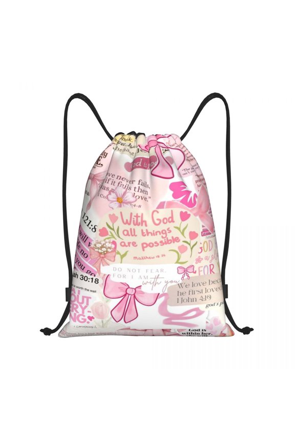 With God All Things Are Possible Drawstring Backpack Bag Sport Gym Sackpack