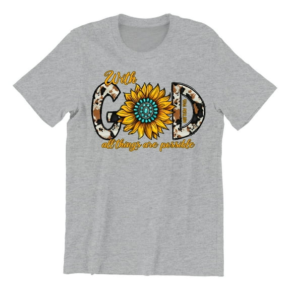 With God All Things Are Possible Easter Matthew 19:26 Christian Bible Verse Men's T-shirt, L, H. Grey