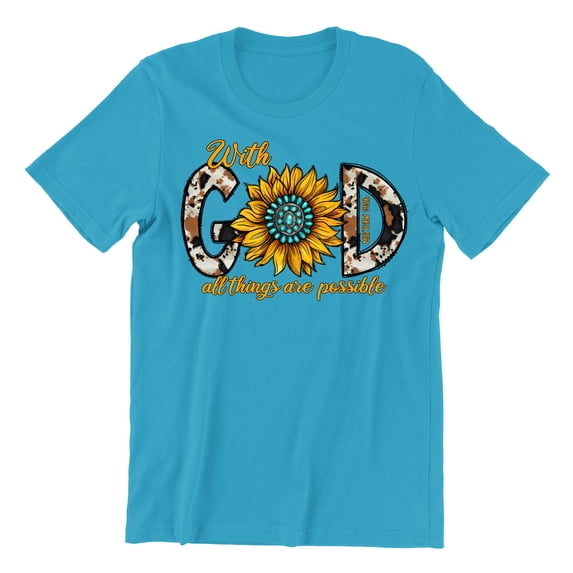 With God All Things Are Possible Easter Matthew 19:26 Christian Bible Verse Men's T-shirt, M, Pacific Blue