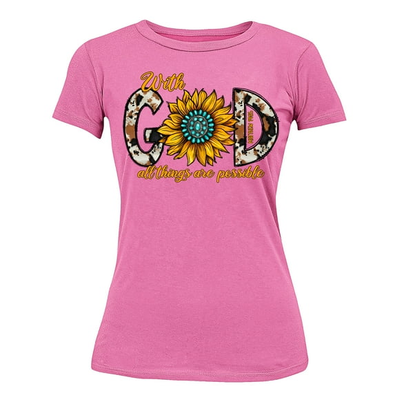With God All Things Are Possible Easter Matthew 19:26 Christian Bible Verse Women's T-shirt, M, Azalea Pink