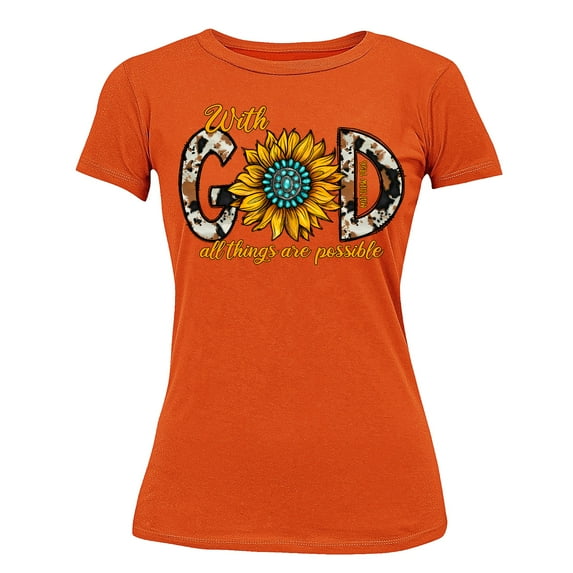With God All Things Are Possible Easter Matthew 19:26 Christian Bible Verse Women's T-shirt, XL, Orange