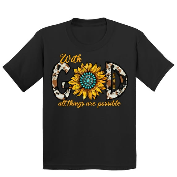 With God All Things Are Possible Easter Matthew 19:26 Christian Bible Verse Youth T-shirt, Youth L, Black