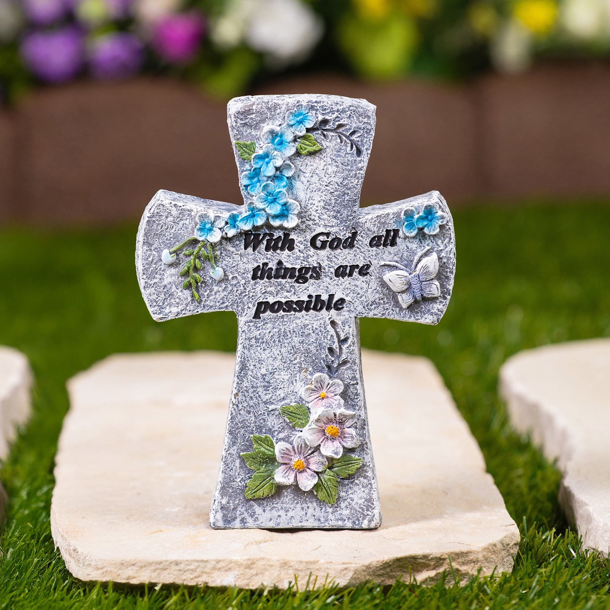 Northlight With God All Things Are Possible Floral Cross Statue - 6.75"