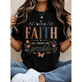 thumbnail image 1 of With God All Things Are Possible Floral Leopard Print T Shirt Women Christian Inspirational Quote Cute Summer Top White Casual Tee, 1 of 8