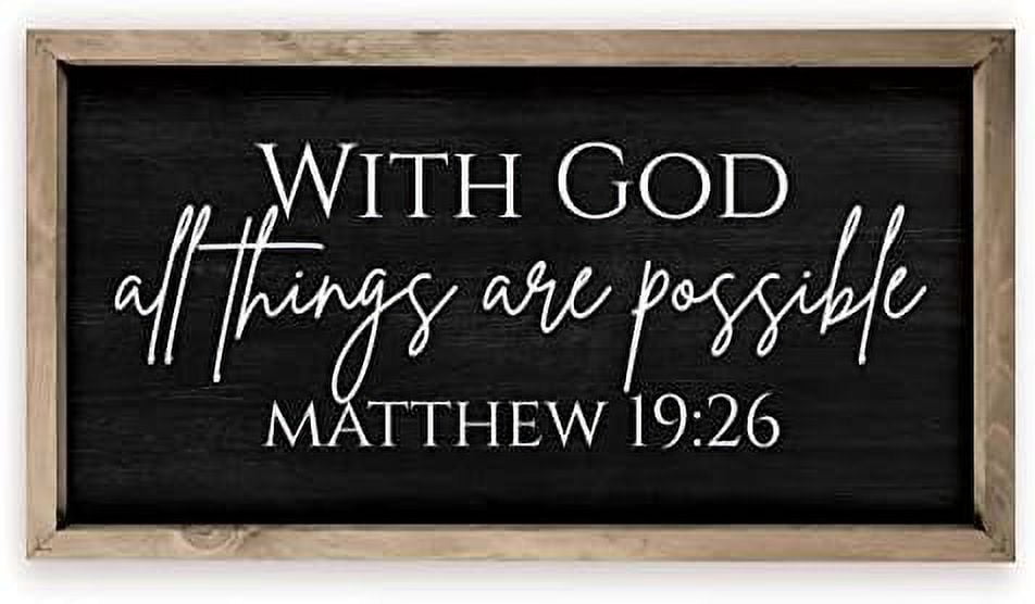 "With God All Things Are Possible" Framed Wood Sign - 9x18 Inch Rustic White Wood Wall Decor, Made In USA