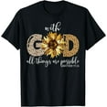 thumbnail image 1 of With God All Things Are Possible Leopard Sunflower Faith T-Shirt, 1 of 4