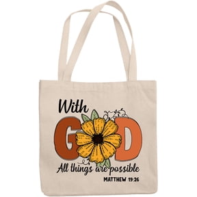 With God All Things Are Possible Matthew 19 26 Scripture Art Merch Gift, 12oz Canvas Tote Bag