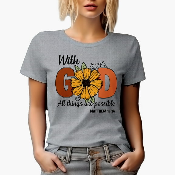 With God All Things Are Possible Matthew 19 26 Scripture Art Merch Gift, Heather Grey T-Shirt, Medium