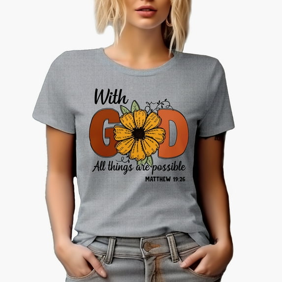 With God All Things Are Possible Matthew 19 26 Scripture Art Merch Gift, Heather Grey T-Shirt, Small