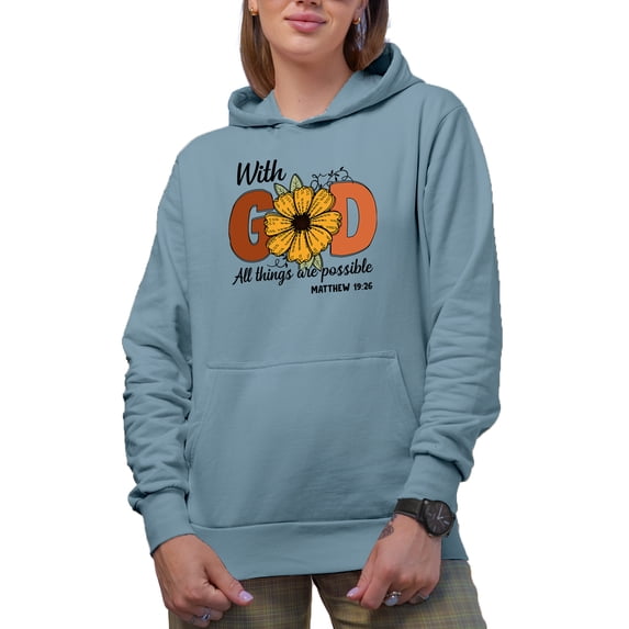 With God All Things Are Possible Matthew 19 26 Scripture Art Merch Gift, Light Blue Hooded Sweatshirt or Hoodie, 2XL
