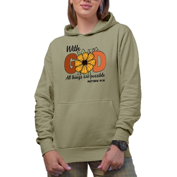 With God All Things Are Possible Matthew 19 26 Scripture Art Merch Gift, Sand Hooded Sweatshirt or Hoodie, Small