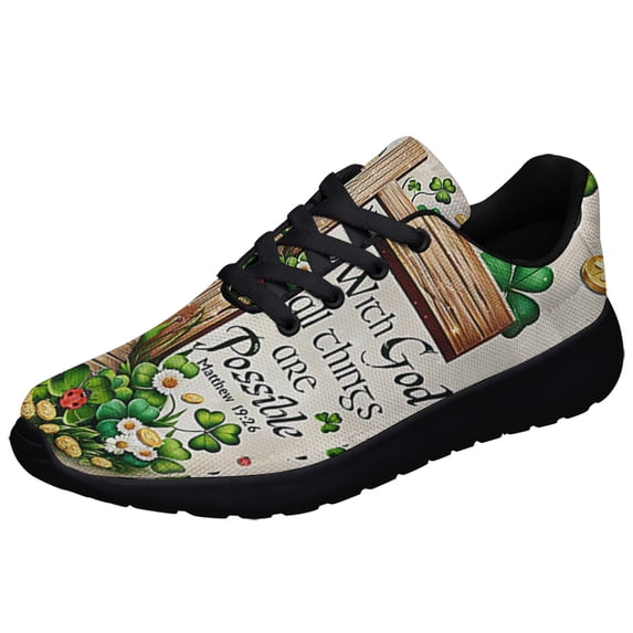 With God All Things Are Possible StPatrick's Day Irish Shoes Sneakers Black Size 8.5