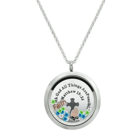 With God All Things Are Possible Stainless Steel Locket Pendant Floating Charms Necklace - Faith