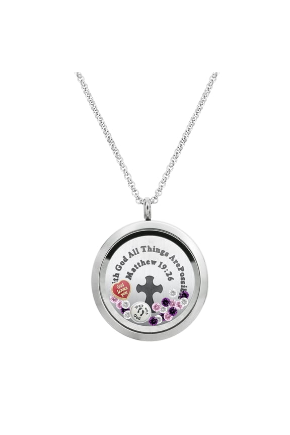 With God All Things Are Possible Stainless Steel Locket Pendant Floating Charms Necklace - Walk With God