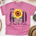 thumbnail image 1 of With God All Things Are Possible Sunflower Christian T-Shirt for Women, Heliconia, Size 2XL, 1 of 6