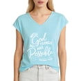 thumbnail image 1 of With God All Things Are Possible Womens T Shirts, Short Sleeve V-Neck Shirts Cute Fit Summer Casual Tee Tops Dopamine Color Bright Blue 3XL, 1 of 5