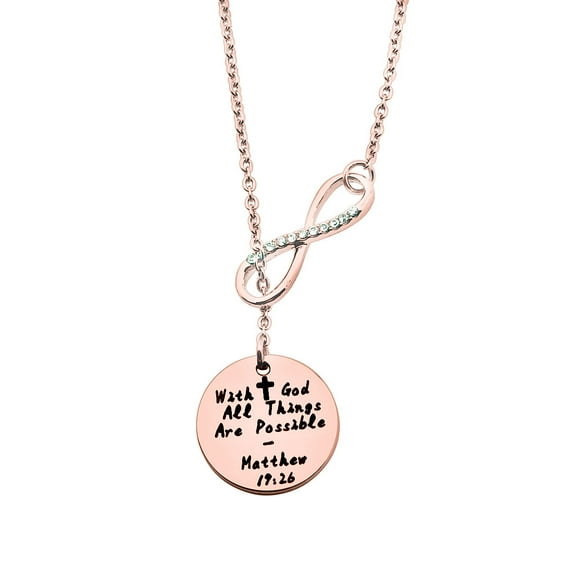 With God All Things are Possible Infinity Cross Necklace Religious Jewelry Inspirational Gift (Rose gold)