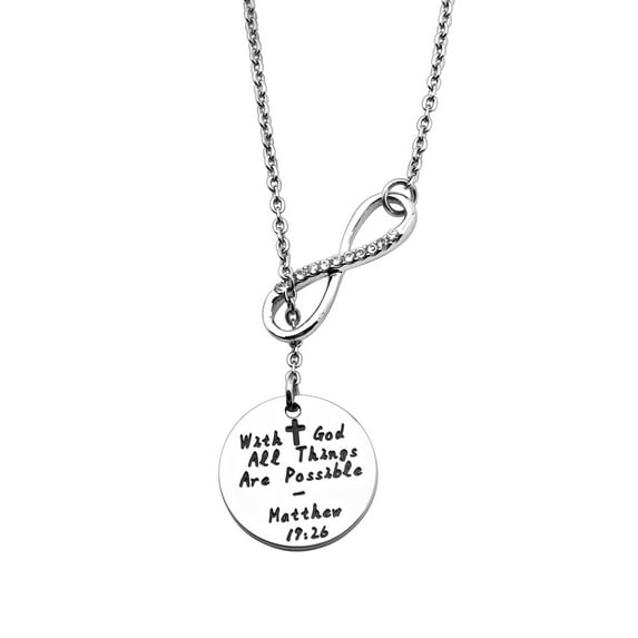 With God All Things are Possible Infinity Cross Necklace Religious Jewelry Inspirational Gift (Silver)