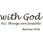 Picniva With God All Things Are Possible Christian Wall Decal, Vinyl Religious Quote Home Decor, Black