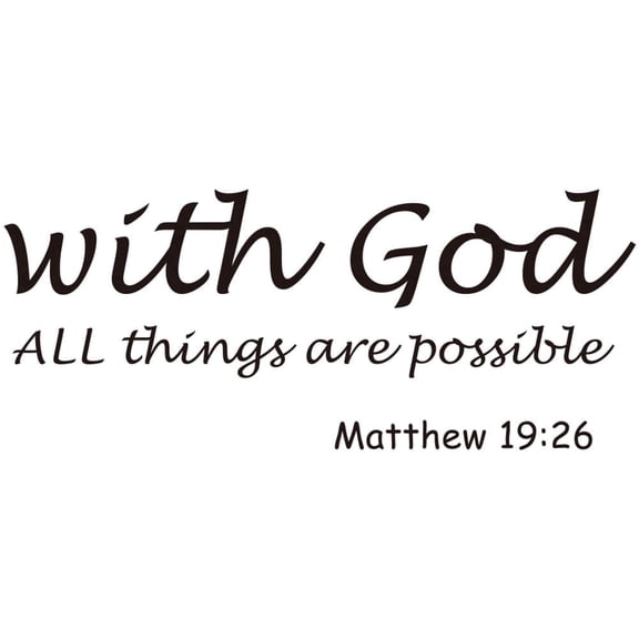Picniva "With God All Things Are Possible" Christian, Vinyl Religious Quote, Black, Black, 60 x 22 in, Vinyl Wall Decal, Removable, Faith Home Decor
