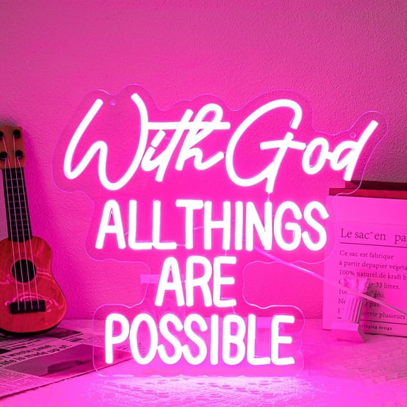 "With God  Things Are Possible" Neon Sign God Neon Light for Wall Decor Letter LED Neon Sign  LED Neon Light Dimmable Neon Signs for Bedroom Wedding Church Decoration