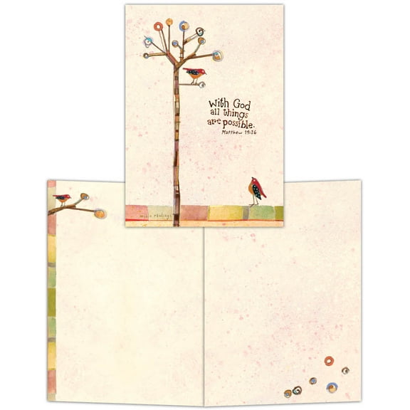 With God - Tree and Bird - Boxed Blank Note Card - 15 Cards and Envelopes