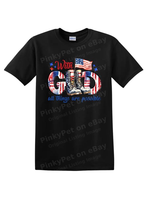 With God Vintage American Flag Combat Boots Inspirational T-Shirt