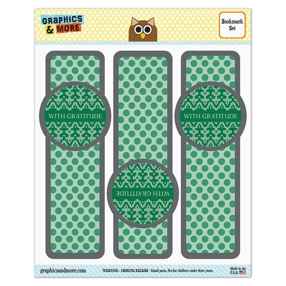 With Gratitude Elegance Green Glossy Laminated Bookmarks - Set of 3