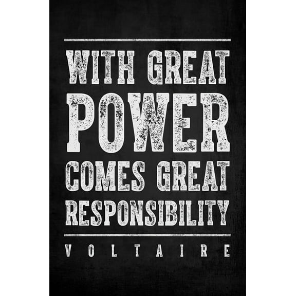 With Great Power Comes Great Responsibility (Voltaire Quote), motivational poster print