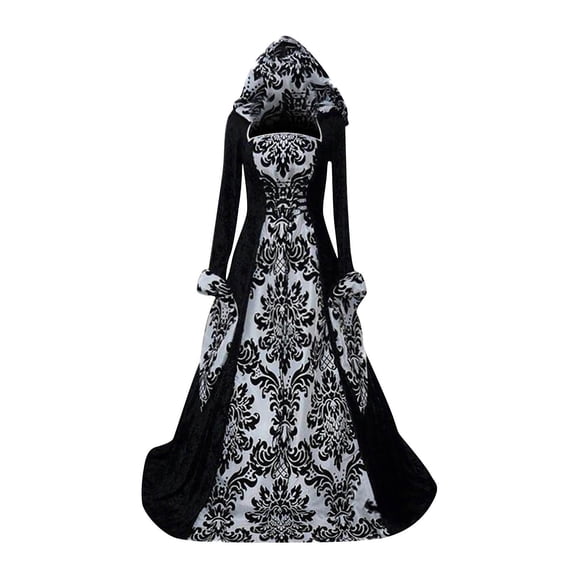 With Halloween Costume Womens, Deluxe Witch Dress Vintage Halloween Costume Medieval Gothic Dress Victorian Hooded Vampire Gown Dress Cosplay