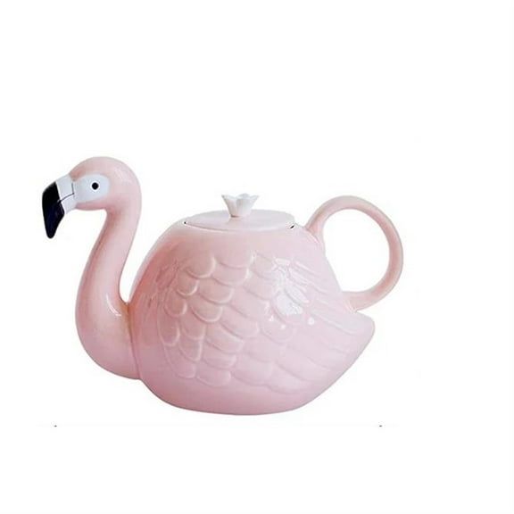 With Handle Cute Animal Mark Cup Pink Porcelain Tea Pot Teaware Drinking Tools Ceramic Teapot Creative Flamingo Teapot Set