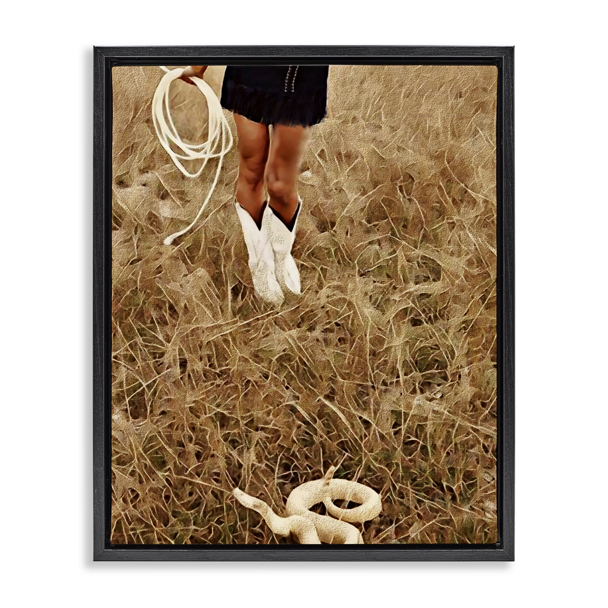 With Her Lasso & Snake Black Framed Floater Canvas Wall Art, design by Jesse Keith