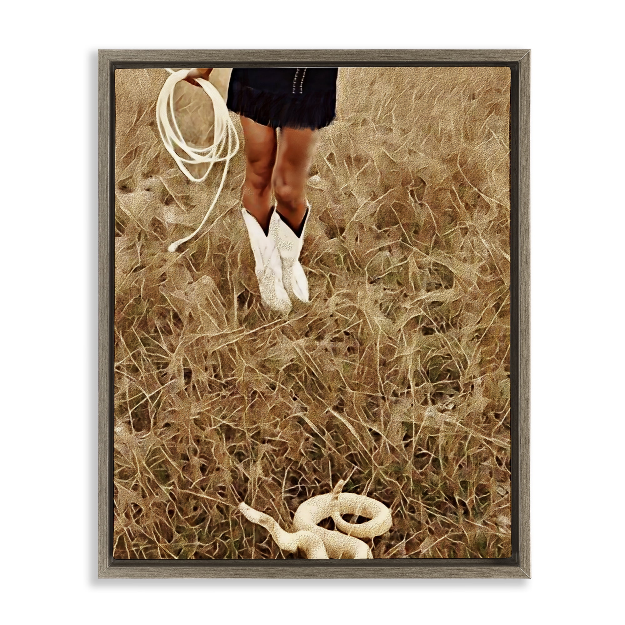 With Her Lasso & Snake Brown Framed Floater Canvas Wall Art, design by Jesse Keith