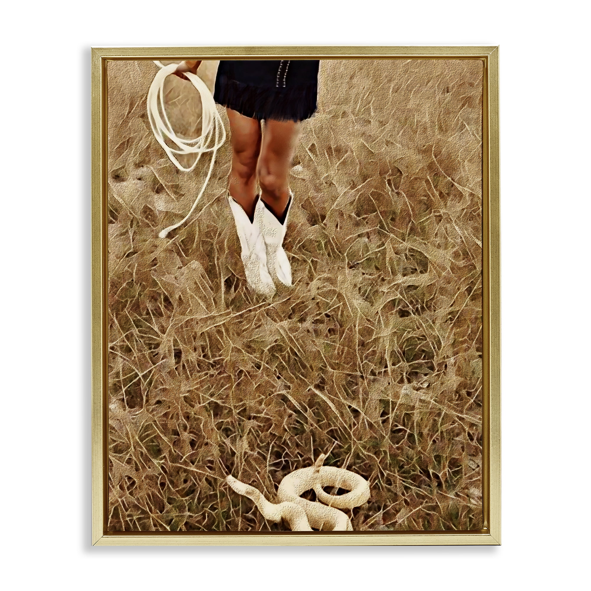 With Her Lasso & Snake Gold Framed Floater Canvas Wall Art, design by Jesse Keith