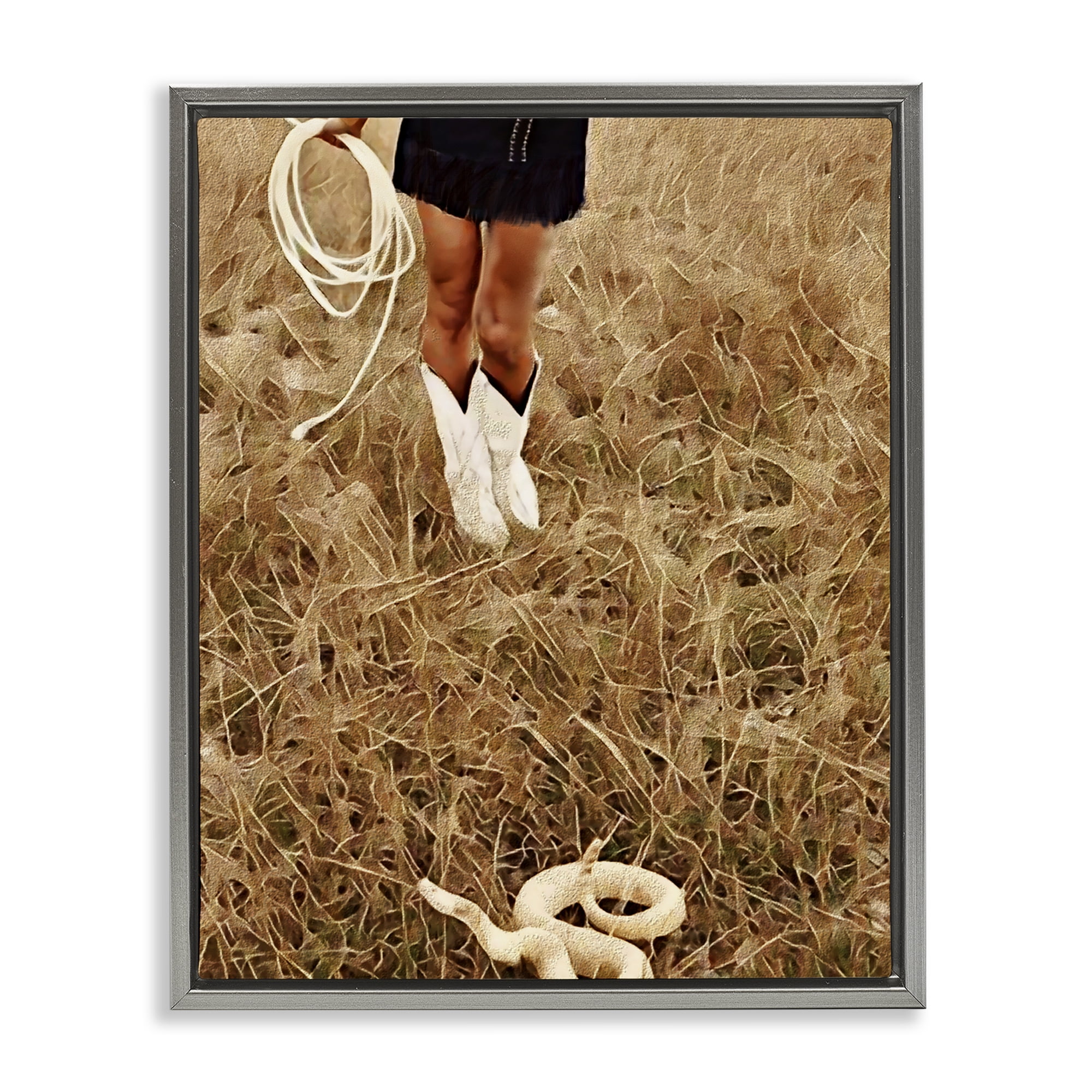 With Her Lasso & Snake Gray Framed Floater Canvas Wall Art, design by Jesse Keith