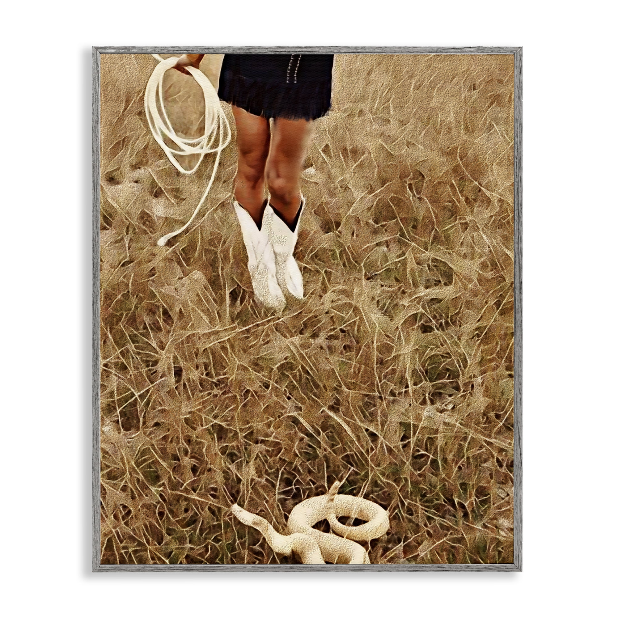 With Her Lasso & Snake Gray Framed Giclee Art, design by Jesse Keith