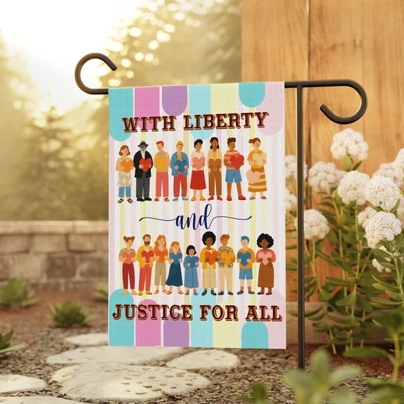With Liberty And Justice For All Garden Flag, Resist Fascism Flag, Patriotic Outdoor Yard Decor, Liberty Flag House Banner, Human Rights