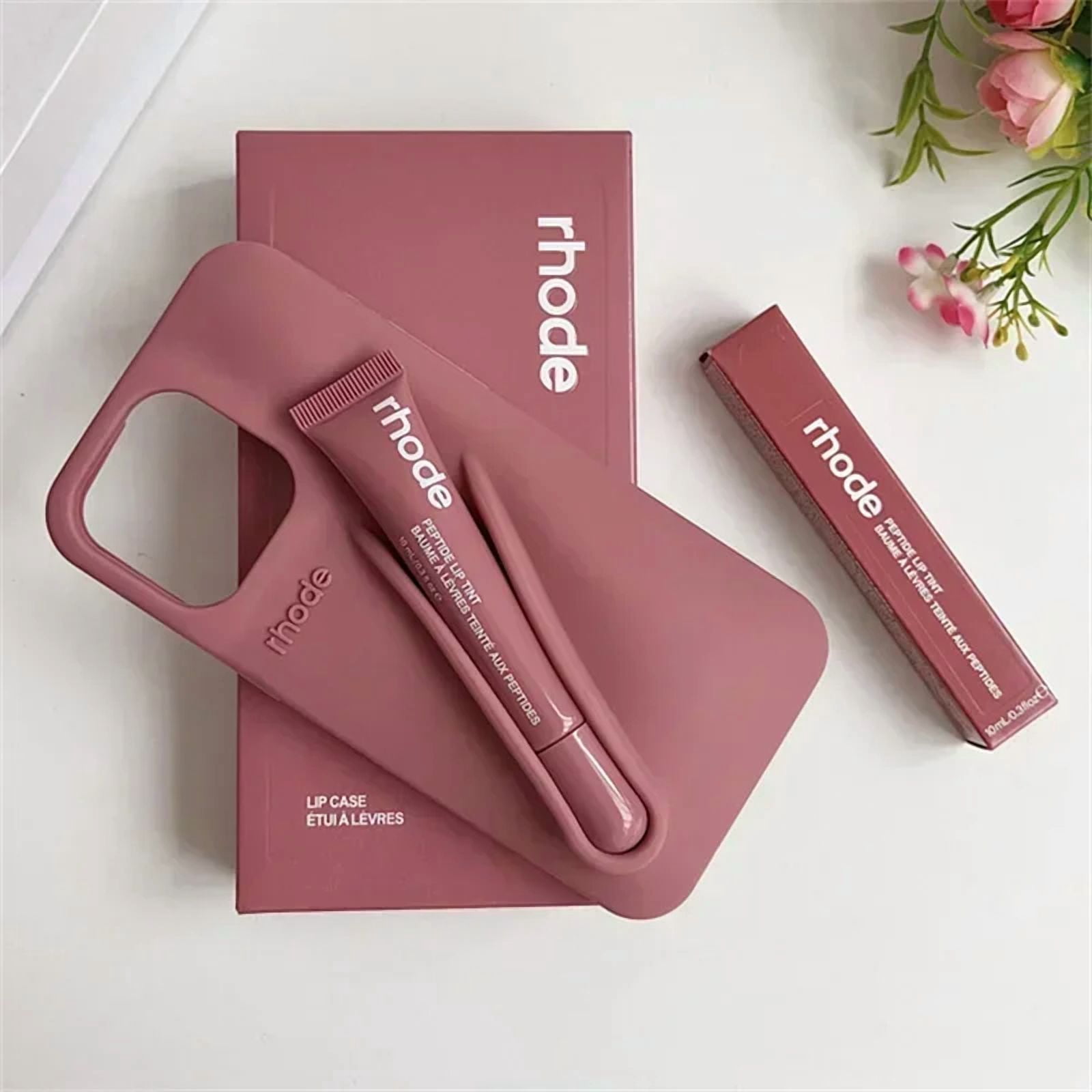 With Lip Gloss Phone Case for iPhone 16 15 14 13 12 11 Pro Max Plus Lipstick Silicone DIY Toast Espresso Ribbon Box Cover