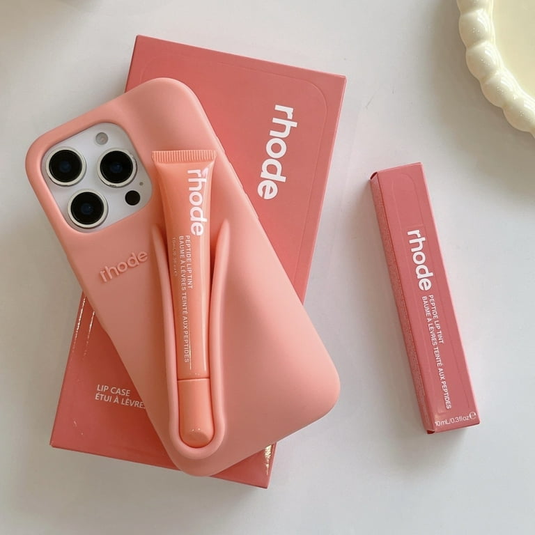 【ユ】 rhode espressoケースribbonリップ付き With Lip Gloss Phone Case for iPhone 16 15 14 13 12 17 11 Pro Max