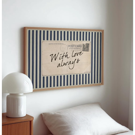 With Love Always Navy Stripe Coastal Quote Wall Art, Unframed Canvas Size 12x18
