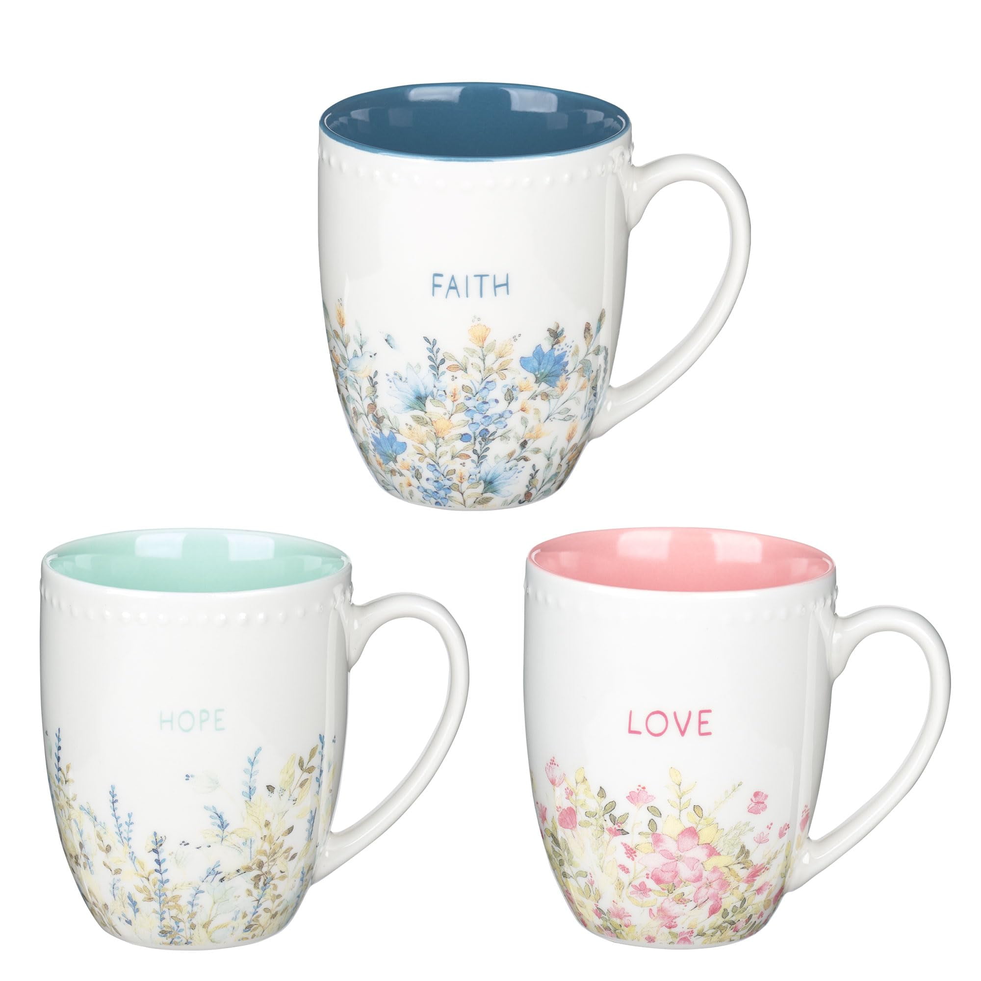With Love Coffee Tea Mug Set Inspirational Faith Hope Love 3pc