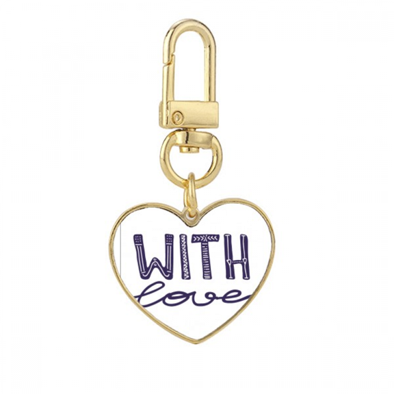 With Love Cute Quote Handwrite Gold Heart Keychain Metal Keyring Holder