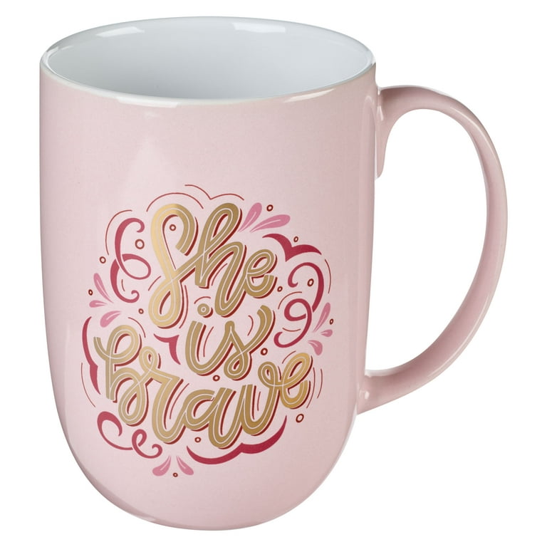 Christian Art Gifts 233289 She Is Brave Pink Ceramic Coffee Mug