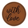thumbnail image 1 of With Love Script 2.5" Faux Leather Round Engraved Iron-On Patch - Brown, 1 of 6