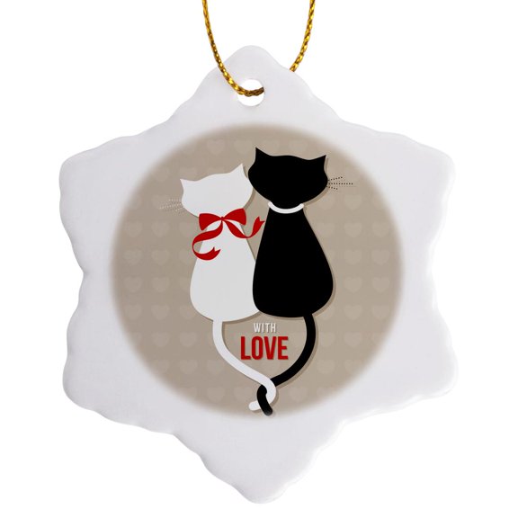 3drose, with Love Vector of Two Adorable Cats with Sitting Together, 3 inch Snowflake Porcelain Ornament