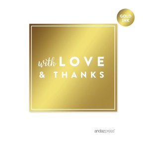With Love and Thanks Gold Metallic Gold Square Favor Gift Label Stickers, 40-Pack