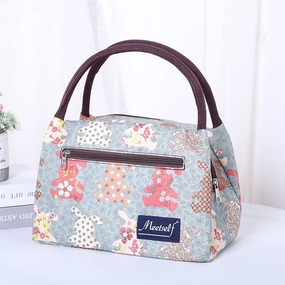 With Rice Tote Bag Canvas Mummy Bag Lunch Box Bag Korean Style Lunch Box Carrying Lunch Box Bag Portable Large Size
