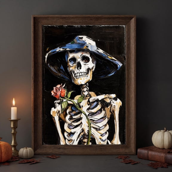 With Rose Poster Gothic Wall Art Dark Romantic Vintage Skull Poster For Decor, Unframed Poster Size 8x12