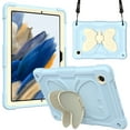 thumbnail image 1 of With Shoulder Strap Case for Samsung Galaxy Tab A8 10.5-inch SM-X200 X205 X207 (2022),Dteck Shockproof Rugged Rubber 3-Layers Protection Butterfly Case Kids Friendly Kickstand Cover,Beige+Blue, 1 of 8