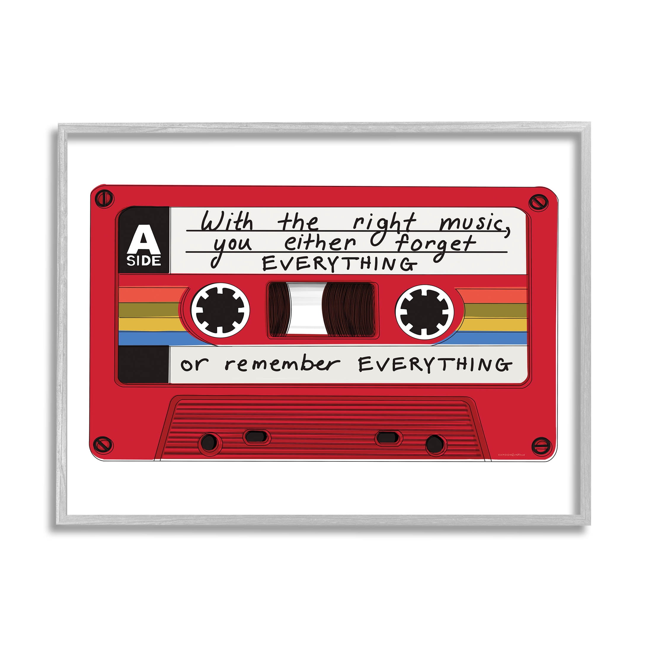 With The Right Music Vintage Cassette Inspirational Graphic Art Gray Framed Art Print Wall Art